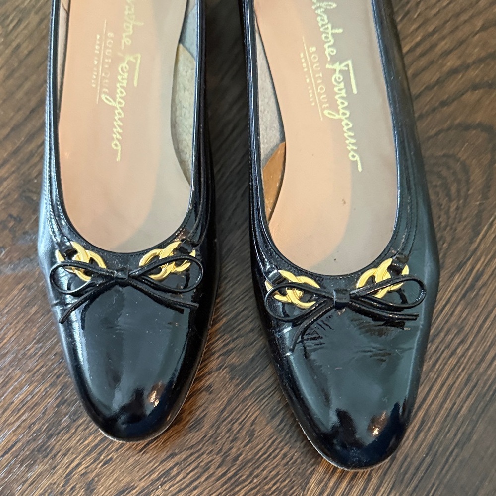 Salvatore Ferragamo Black Flats with Gold Accents - Picture 5 of 5